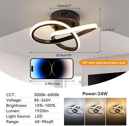 Miniatura 6 de Lámpara de techo moderna de 10 pulgadas, lámpara de techo regulable LED de 24 W con control remoto, temperatura de color ajustable de 3000 a 6000 K,