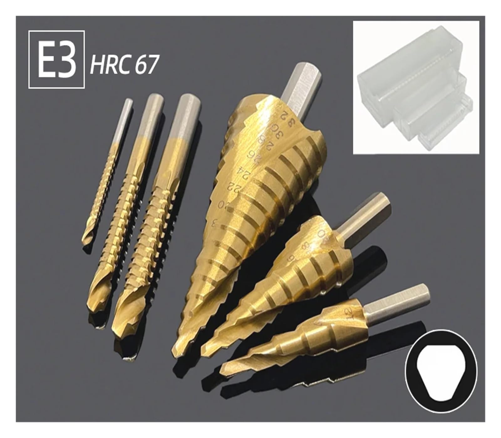 Brocas helicoidales de sierra escalonada recubiertas titanio 5 piezas | Juego de brocas multiusos for trabajos diarios de perforación en metal y madera.(E3)