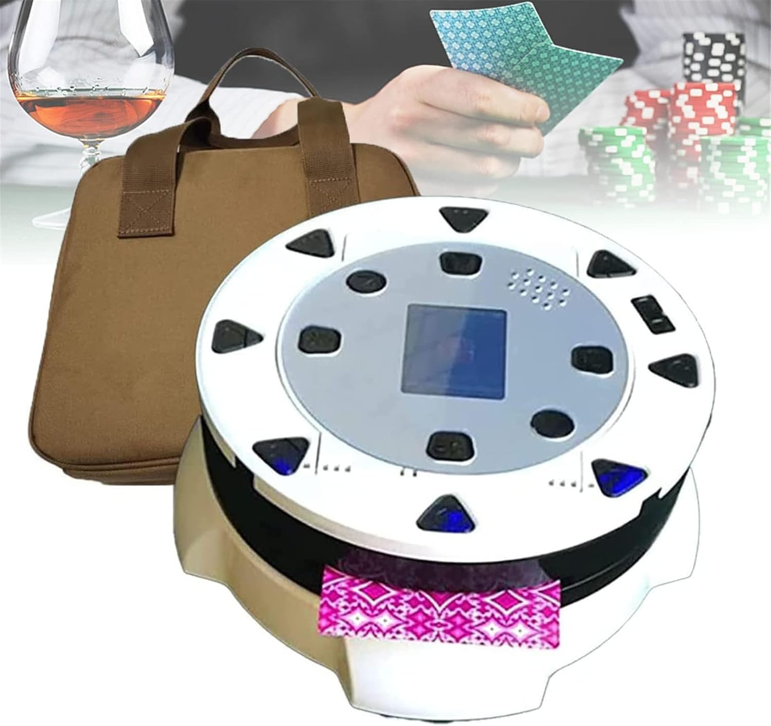 Automatic Card Shuffler Machine, Portable Home Outdoor Electric Card Dealer, Suitable for Most Poker Rules and Supports Custom Programming, 2-8 People Game