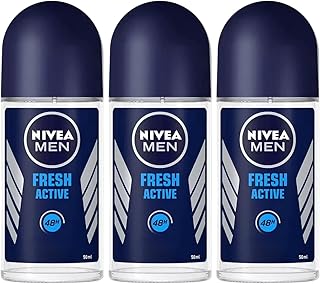 Men Anti-Perspirant Roll-On Fresh Active, 48 Hour Protection, Ocean Extracts, Long Lasting Freshness, Alcohol-Free Deodorant, 1.7 oz Each, Pack of 3