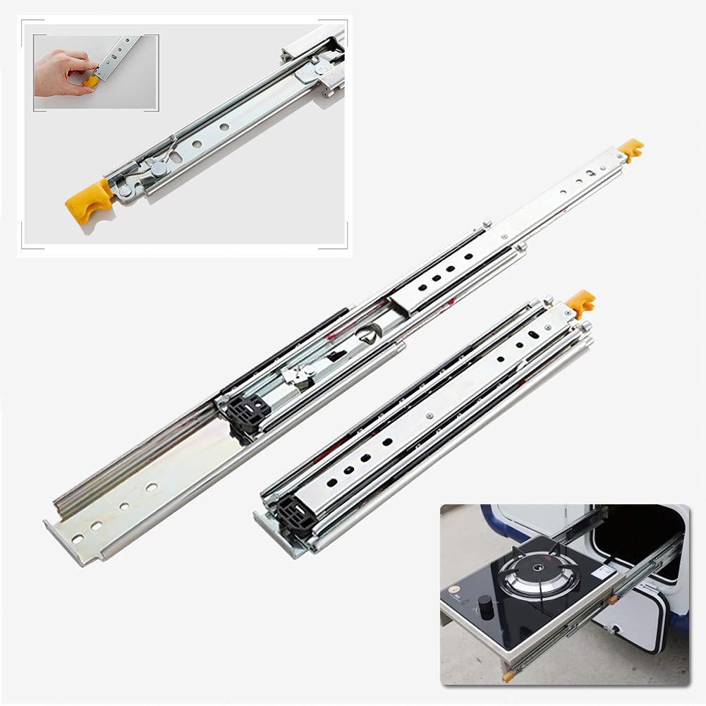 Guide per cassetti Guida per cassetti Push to Open Guide per cassetti Guide per cassetti ad Estrazione Totale Guida per carichi Pesanti 3 Pieghe Metallo capacità di carico 220 Kg/Argento/800
