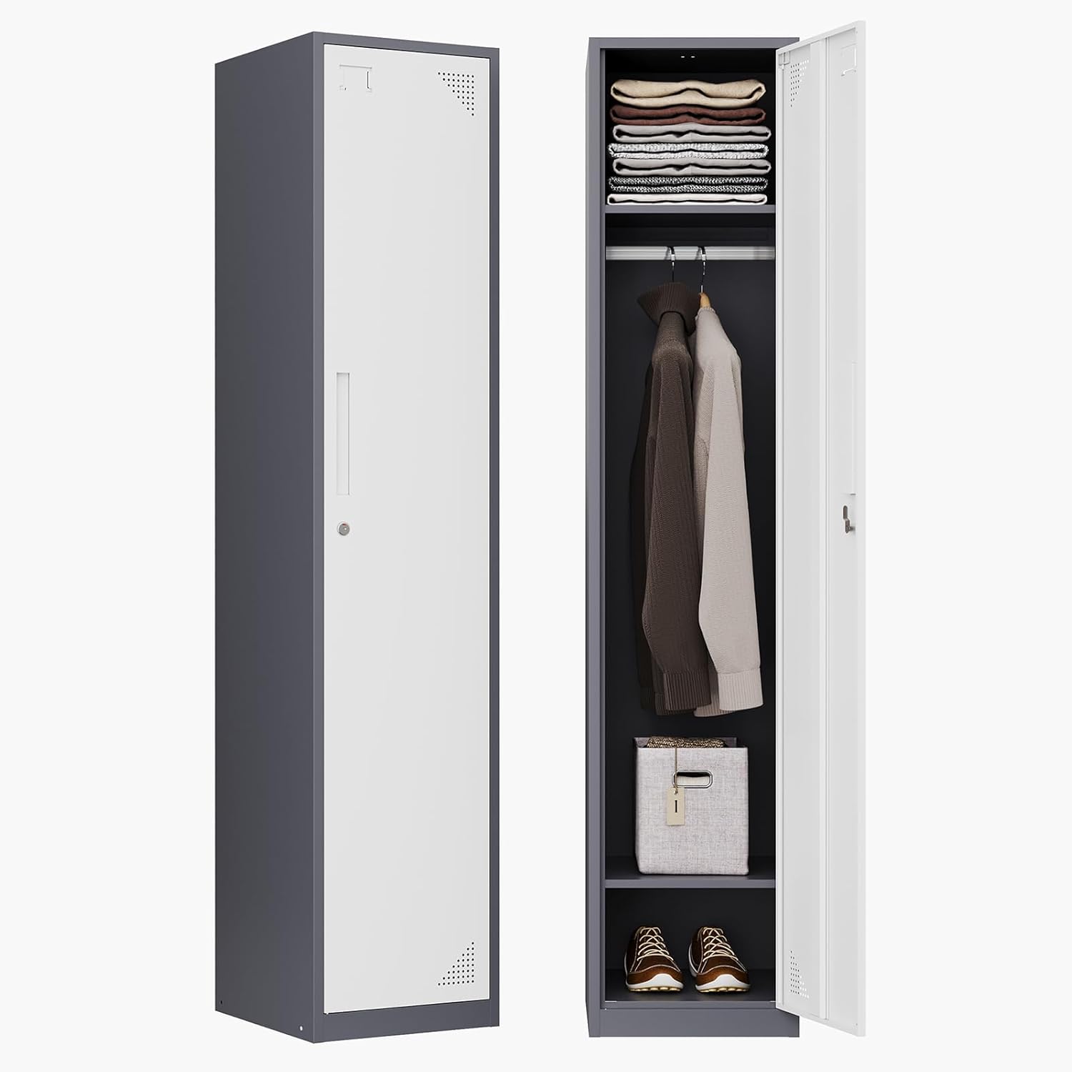 Letaya Metal Storage Locker,71" Tall Steel Storage Cabinet with Lockable Door for School Office Gym Home Employees Staff (1 Door -White)