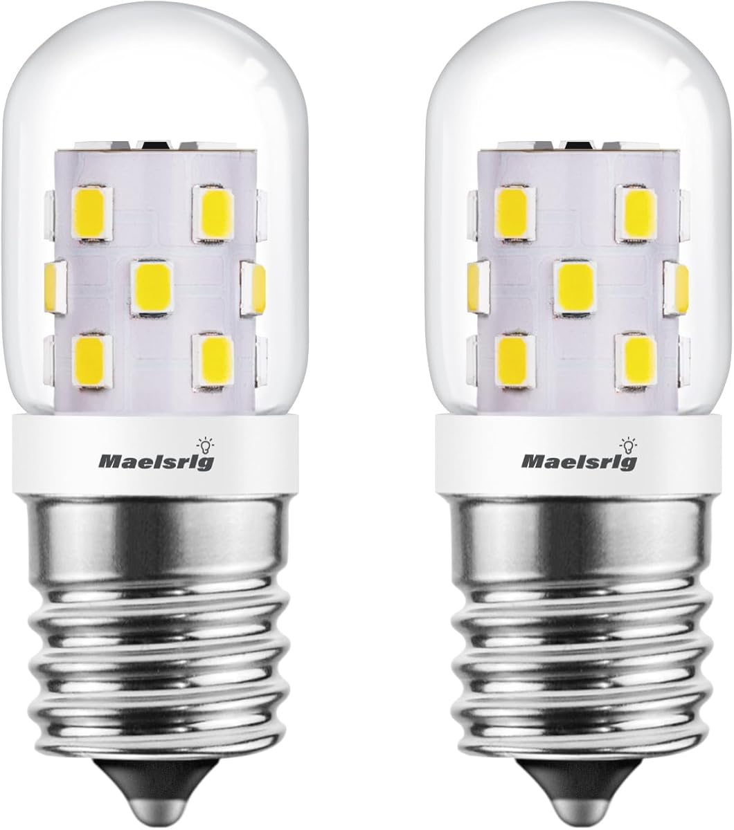 Maelsrlg LED Microwave Light Bulbs Under Hood 40W Equivalent, E17 LED Bulb Dimmable for Range Hood, 3W 380 Lumens, LED Appliance Light Bulb Over Stove, Daylight 5000K, 2 Pack