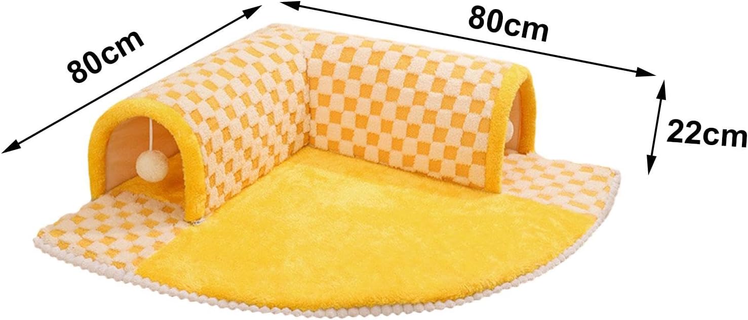 Cat Tunnel Bed Interactive Toy Playground Portable Center Autumn Warm Tunnel Mat for Bunny Kitten Indoor Cats, Yellow and XL