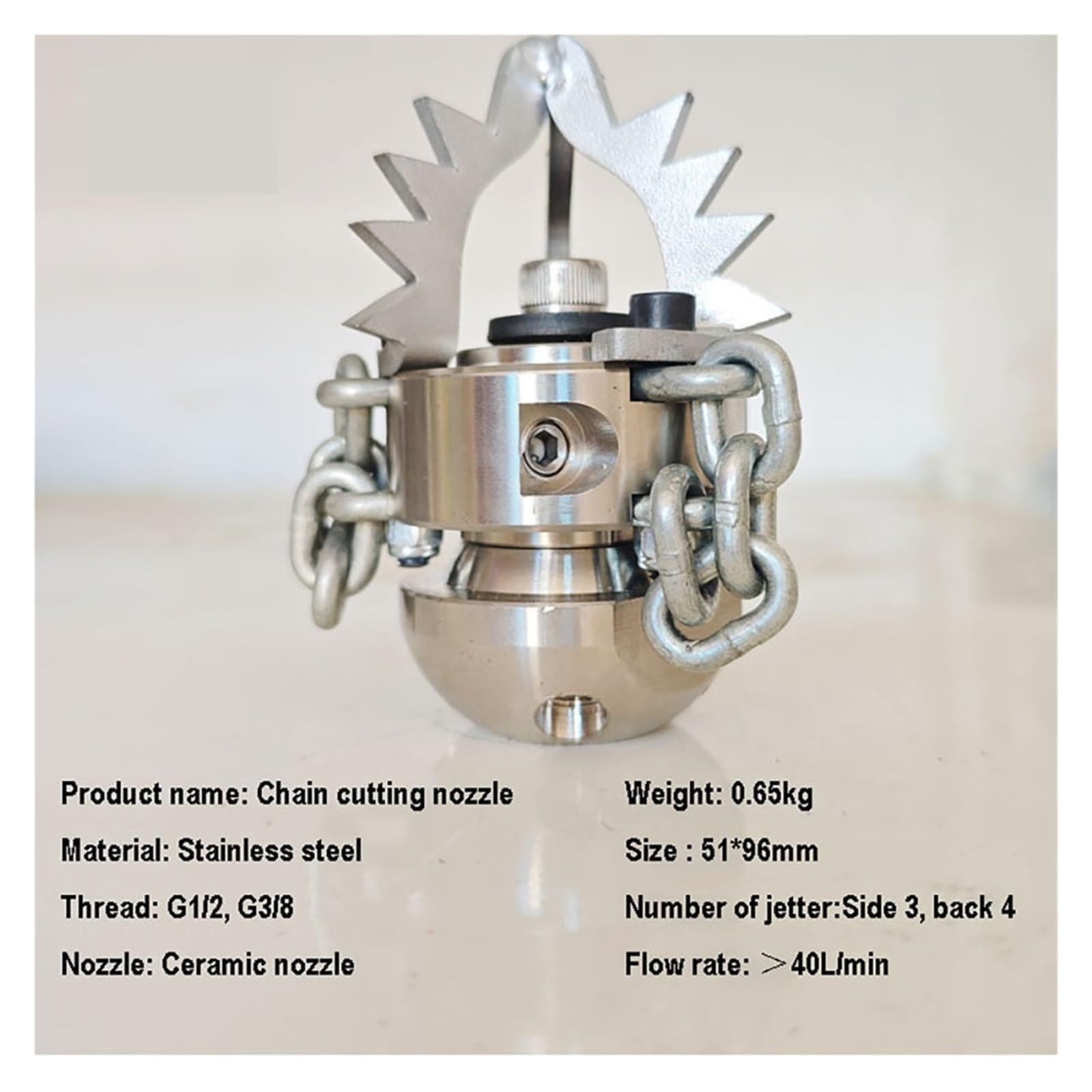 Boquilla Cadena Cortadora Cerámica, Rascador Rotativo, Rosca G1/2" G3/8" | Intrusión raíces, escombros cemento, sarro duro, acometidas, rotación alto par, rehabilitación(3I8 Female 40LPM)