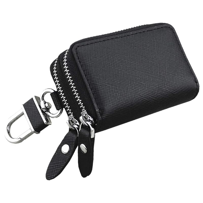 Porta-Chaves para Chave Automotiva em Couro com Zíper Duplo e Mosquetão Berfi Life Preto Regular