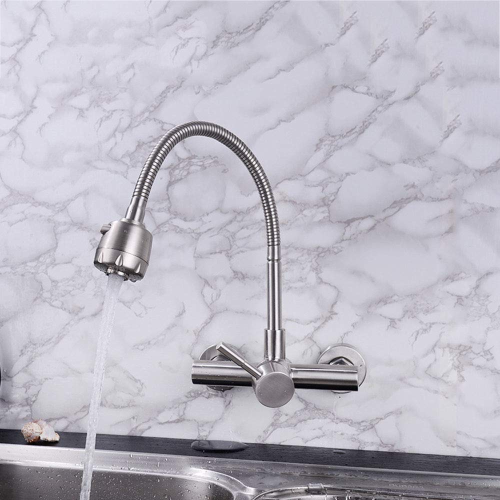 HomeLava Grifo de Cocina Montaje en Pared Grifo Flexible de 2 Funciones Pulverizador Rotación de 360 ° Grifo Cepillado Grifo Cocina Fregadero Acero Inoxidable 304