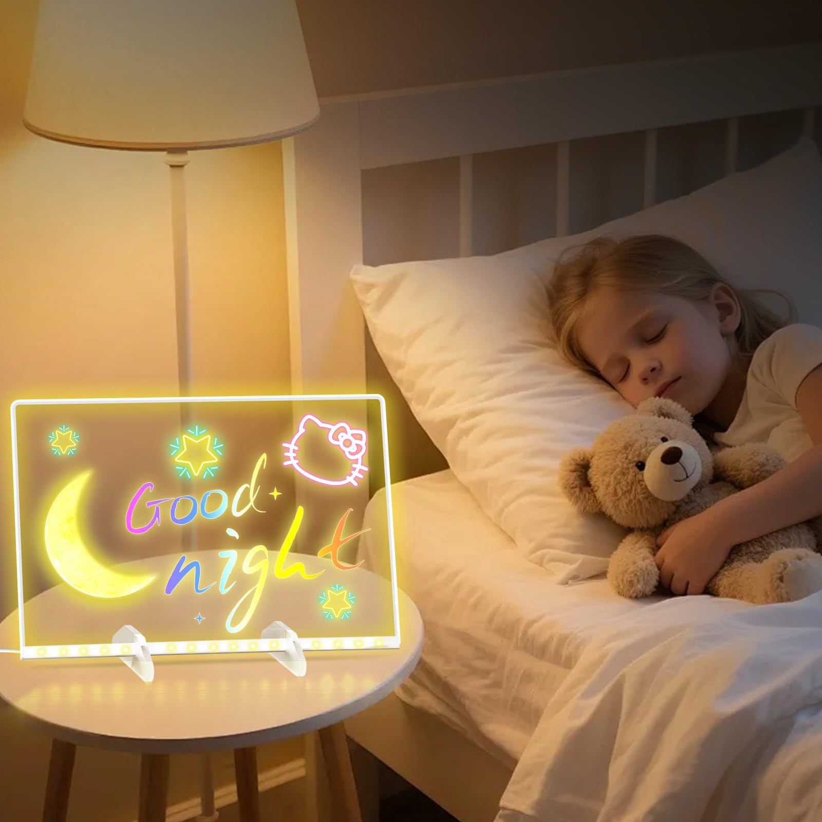 BlueSwan Led Zeichenbrett, Spielzeug für Kinder mit 12 Farben Einstellbar 7 Licht Modi, Komplettset inkl, Ständer & Kette, Abwischbar für Maltafel Zaubertafel, kreatives Geschenk, Memo, Café, Zuhause