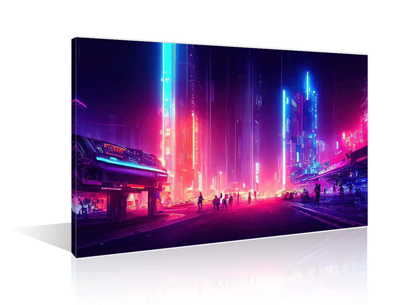 Cyberpunk Style Wall Art for Living Room Colorful Cyberpunk Metaverse City Wall Art Cyberpunk City Street Contemporary Home Decor Print On Canvas Ready to Hang for Bedroom (24" Wx36 H) — image 1