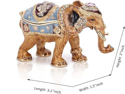 Miniatura 5 de Caja de baratija con bisagras de cristal de tres peces para regalos pintados a mano, caja coleccionable (Elephant)