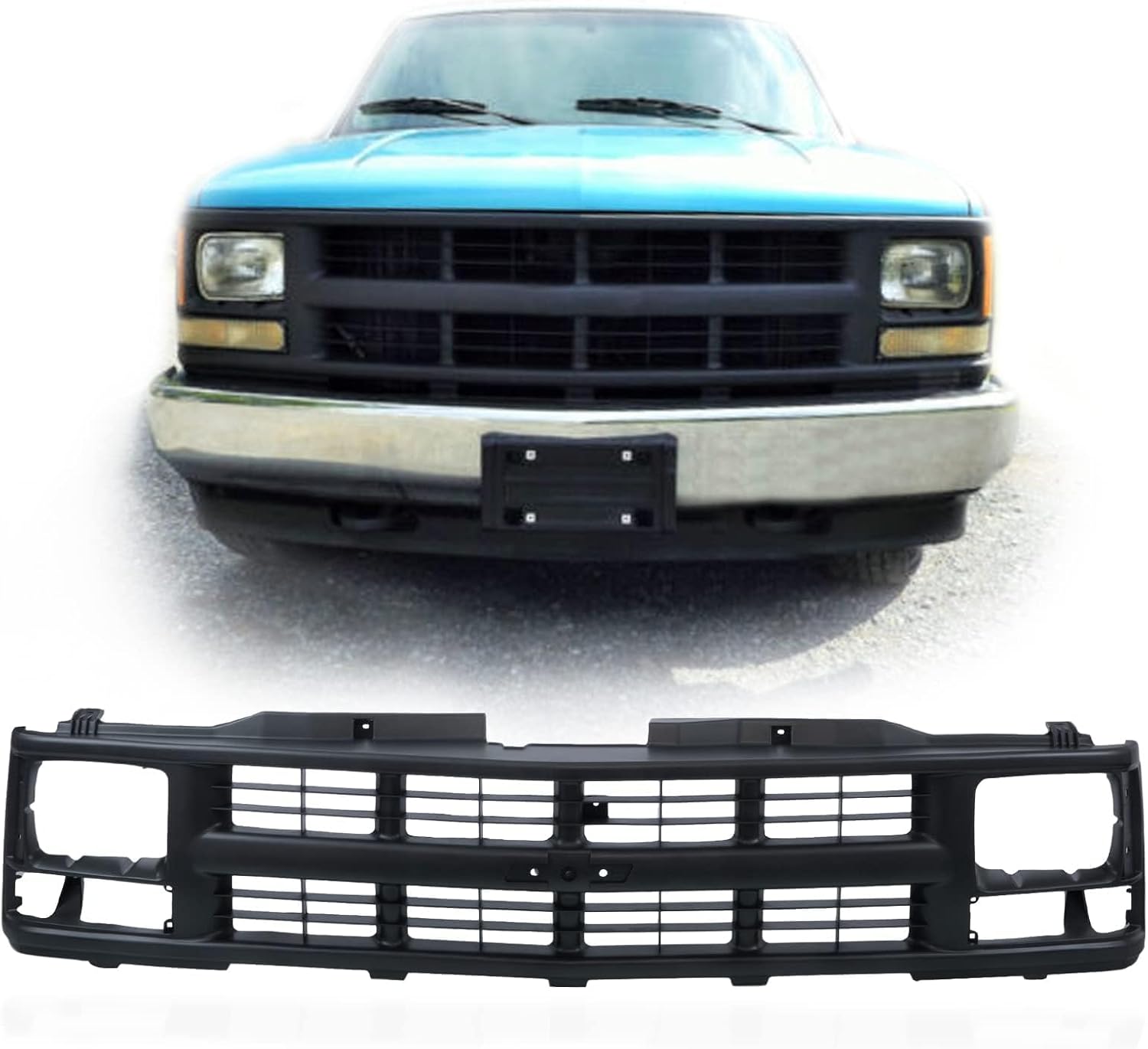 Perfit Liner New Front Grille Black with Sealed Beam Compatible with 1994-2000 Chevrolet C/K 1500 2500 3500 Pickup Suburban Tahoe Fits GM1200358 15709236