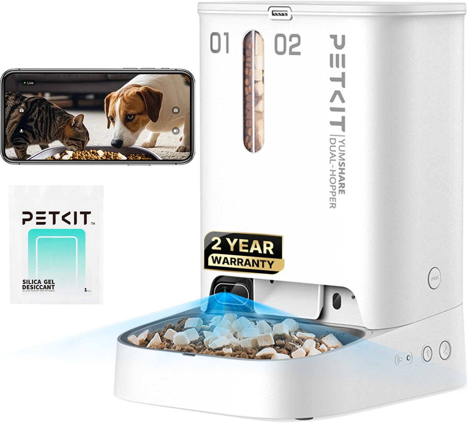 PETKIT Yumshare Gemini Automatic Cat Feeder wirth CAMERA and 2-WAY AUDIO, App Control, WiFi Enabled 2.4G, Smart Pet Feeder for Cats and Dogs, Food Dispenser with Portion Control and Voice Recorder