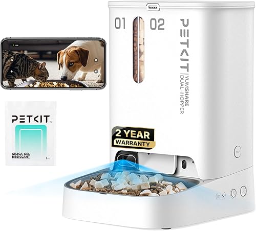 PETKIT Automatic Cat Feeder with Camera,1080P HD Video with Night Vision,Double Hopper Pet Feeder for Cats and Dogs with 2-Way Audio,Smart App Control Cat Food Dispenser,2.4G WiFi/Anti-Stick Bowl