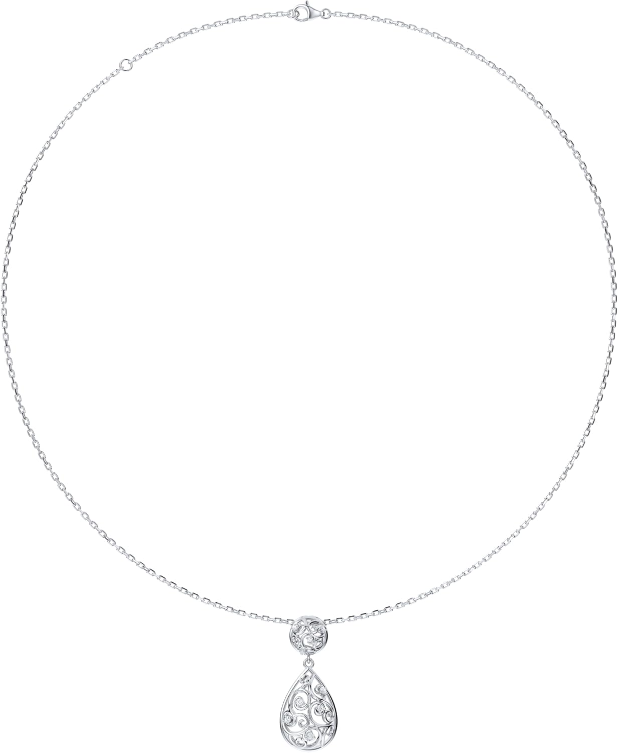 THELANDA Genuine Moissanite Sterling Silver 3D Filigree Water Drop Pendant Necklace, Adjustable 18-20 Inch Chain with Lobster Clasp, Elegant Fine Jewelry Gift for Women - Image 4