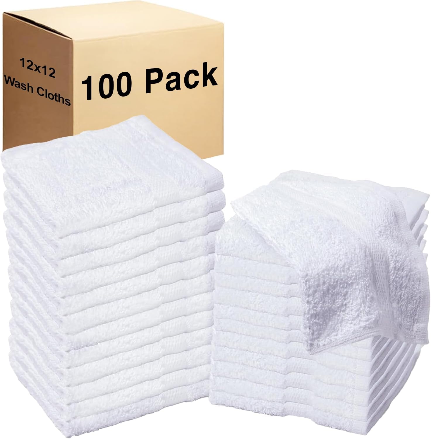 Trail maker Bulk Wash Cloths 100 Count for Homeless, Kitchen, Bathroom, Hotels | Absorbent, White Cotton Washcloths Textured for Face, Spa Bulk 100 Pack