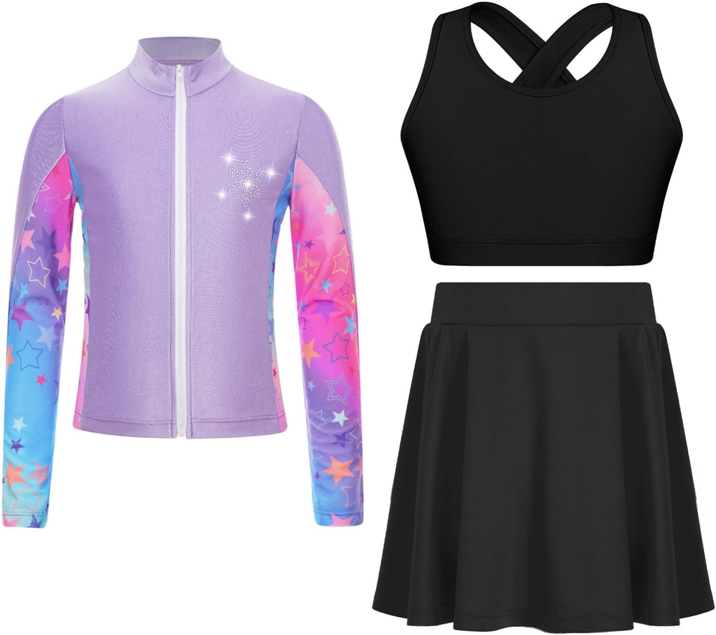 Girls Gym Training Clothes 3 Pieces Sweatsuit Outfit Athletic Tracksuit Ice Skating Training Suit Gym