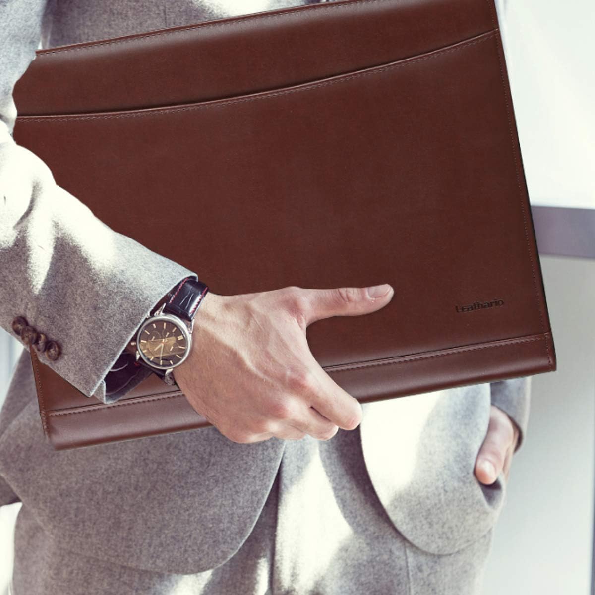 Leathario Portfolio A4 File Folder Padfolio Writing Pad Business Presentation Folder PU Black (Brown-41)