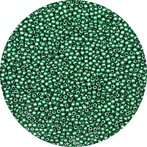 Bala&Fillic Size 2mm Seed Beads 9000pcs/100 Grams in Bag, 12/0 Matte Green Color Seed Beads Small Craft Seed Beads for Making Jewelry Earring Bracelets Necklace (Matte Green)