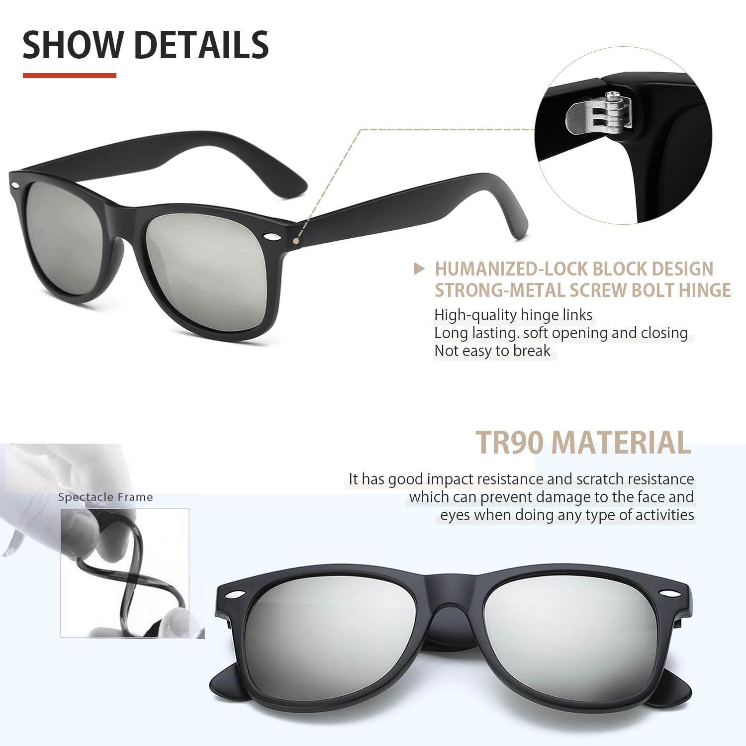 FEIDUSUN Sunglasses Men Polarized Sunglasses for Mens and Womens,Black Retro Sun Glasses Driving Fishing UV Protection view 2