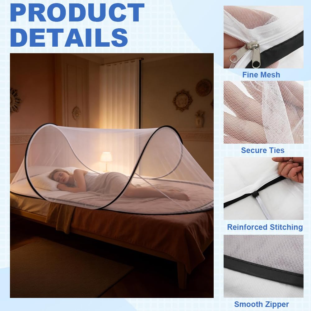 Moskitonetz Pop Up, 200 x 80 x 56 cm Faltbares Moskitonetz, Tragbares Moskitozelt mit Transportbeutel, Schnelle Einfache Installation für Einzelbett für Zuhause Reisen Camping Outdoor
