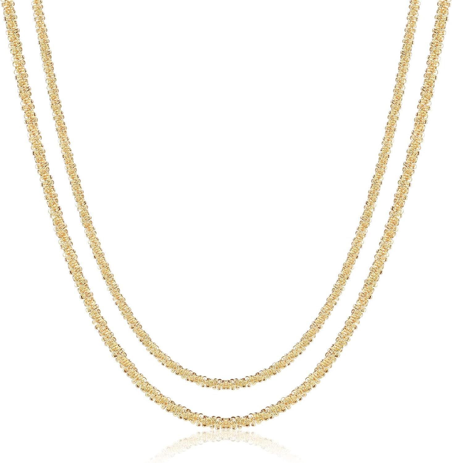 Tasiso Herringbone Choker Necklace Set Double Layer Snake Chain Herringbone Chain Necklace Layering Necklace Set Cuban Chain Necklace for Women - Image 4