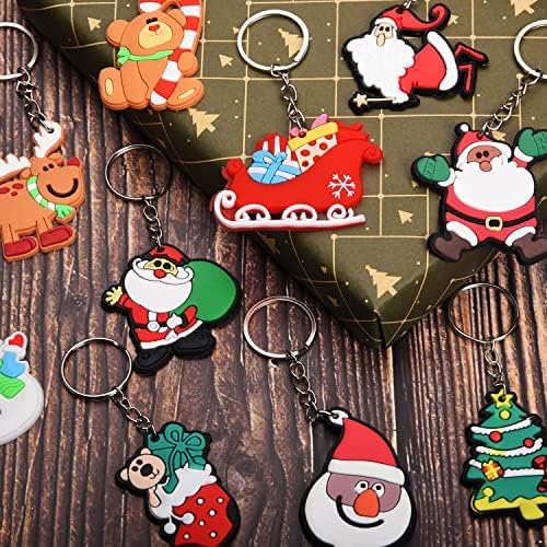 Jomnvo 30 PCS Christmas Keychain Ornaments Santa Claus Snowman Christmas Stocking Gloves Pendant Keychains Cartoon Decorative Key Rings for Christmas Party Favors Party Bag Fillers (30), 4x9