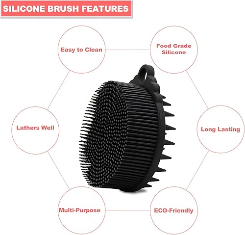 Miniatura 5 de 2 unidades de limpiador corporal de silicona para uso en la ducha, cepillo de silicona 2 en 1 para baño y champú, esponja de silicona, cepillo