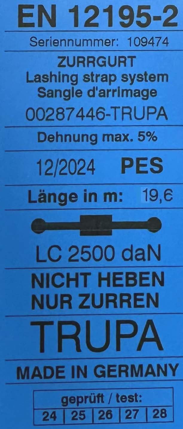 Sangle d'arrimage 5to 20 m 50 mm / cliquet basique EN 12195-2 2500/5000 daN Bleu