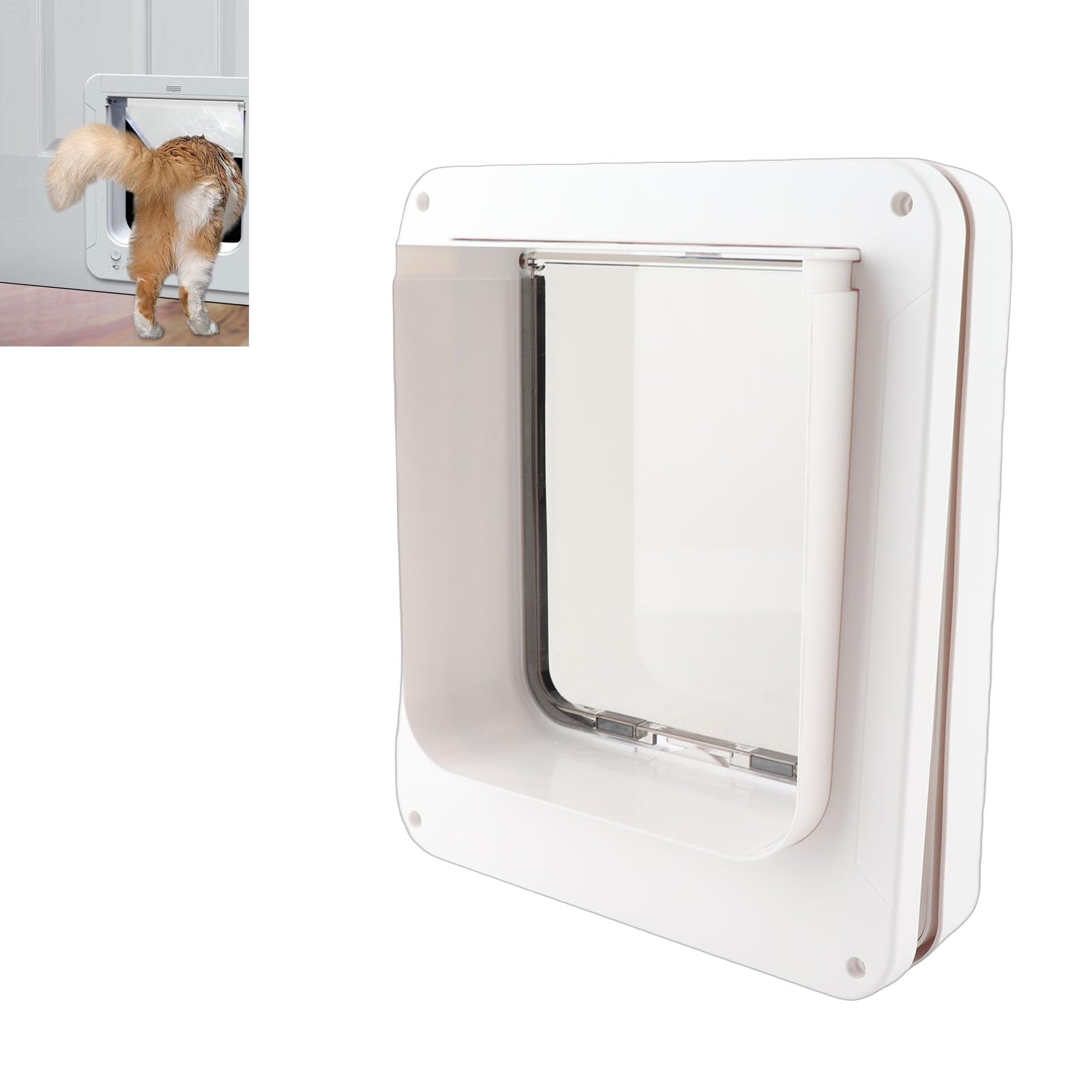 Generic Puerta Inteligente para Gatos, Puerta de Plástico Resistente a la Intemperie para Mascotas con Microchip y Collar Activado, Entrada de 2 Vías, Uso en Interiores y Exteriores, Ideal para