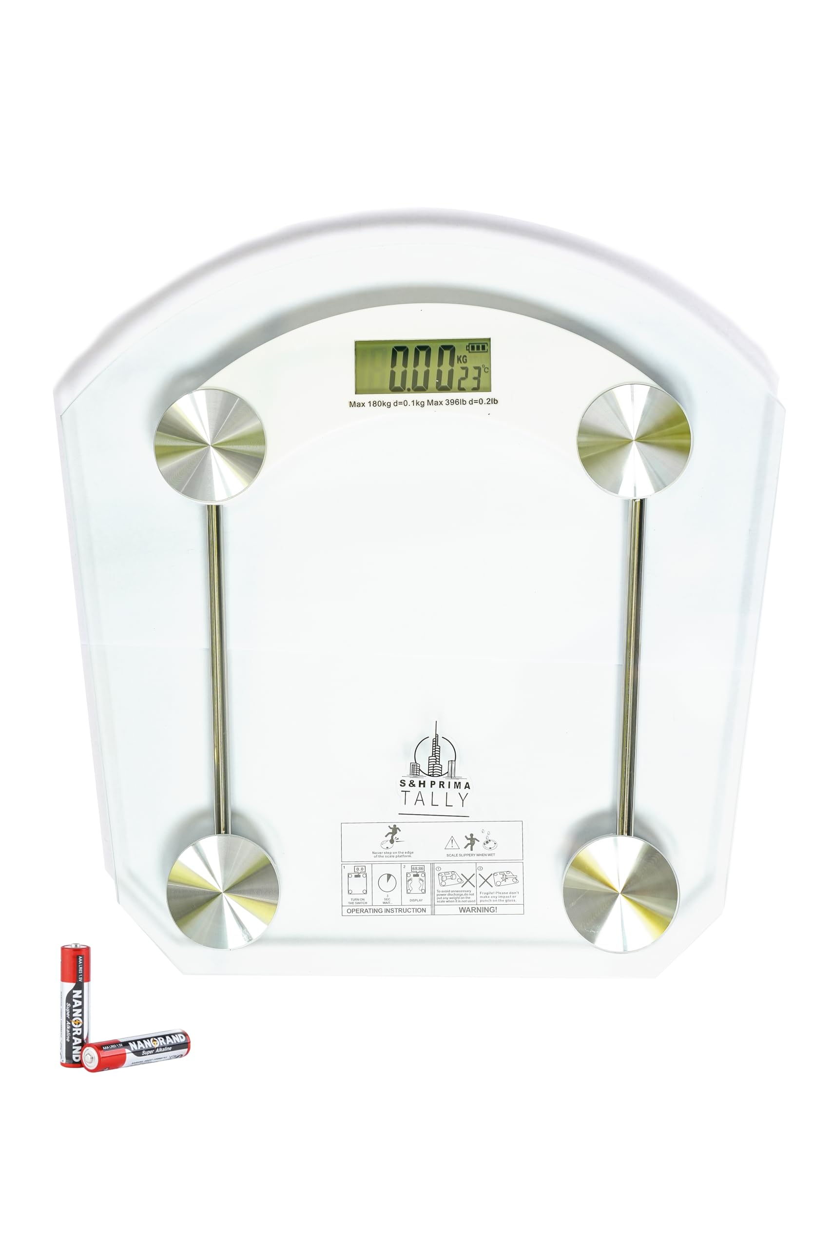 S&H PRIMA TALLY Digital Bathroom Scale for Body Weight, Highly Accurate Weighing Scale with High Precision Sensors, LCD Clear Display, 6 mm Glass Thickness, 180kg/396lb, Batteries Included