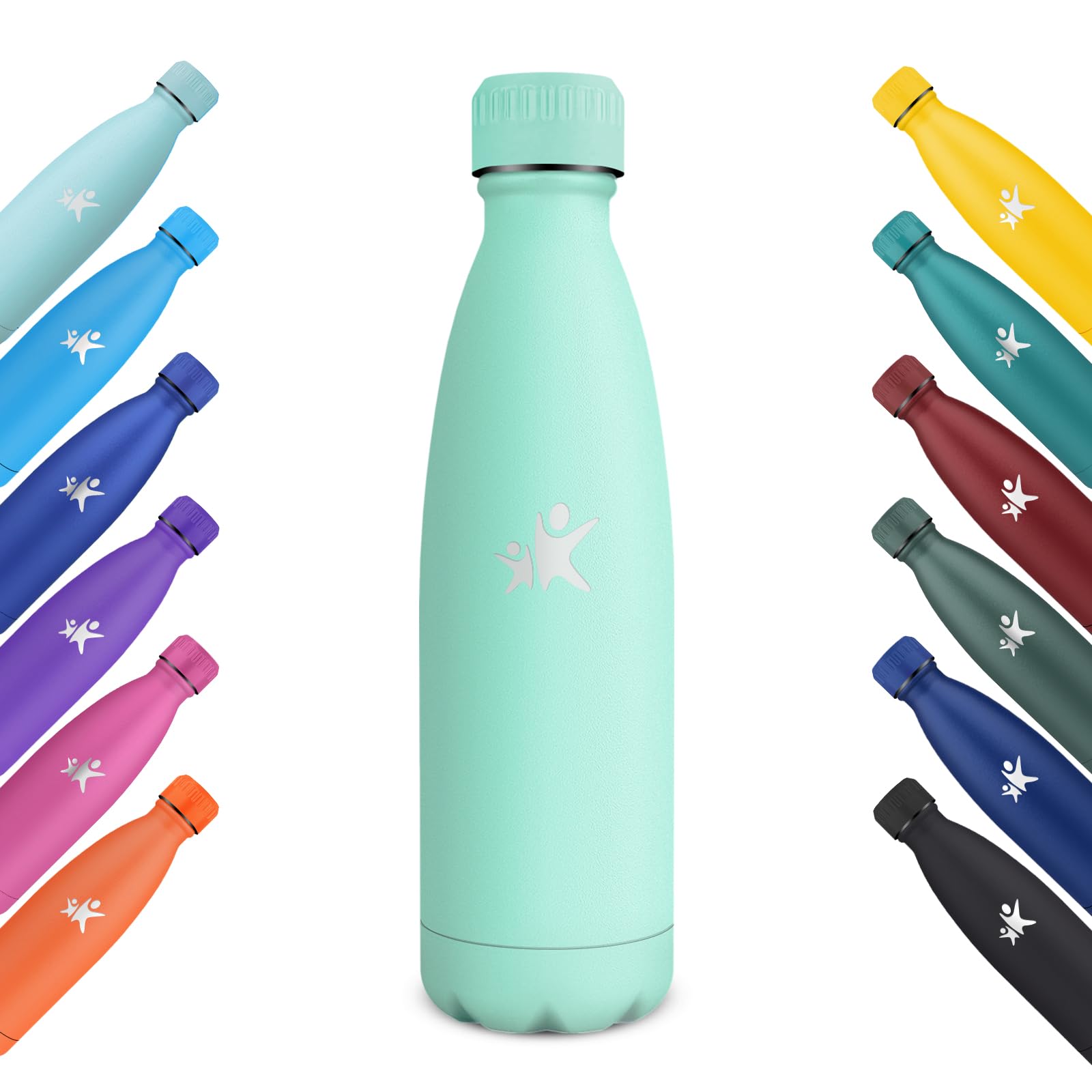 KollyKolla Children's Thermos Flask, Stainless Steel, 500 ml, Suitable for Carbonated Drinks, BPA-Free, Leak-Proof Thermos Flask, Water Bottle for Fitness, School, Sports, Bubble, Teal