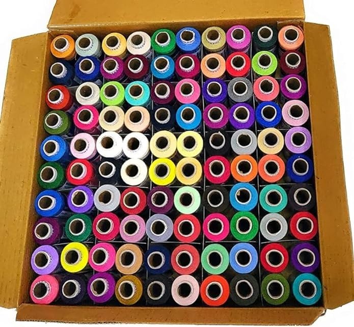 MOUNT Threads 100-piece multicolored sewing thread spool (Thread Reel 100 pieces) 100 tubes of 100% spun polyester sewing thread with quick color design and 150 meters of shade 25 Lubrication Coated thread Wt 750gm