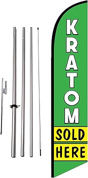 Kratom Sold Here Smoke Shop Advertising Feather Banner Swooper Flag Sign with 15 foot Flag Pole Kit and Ground Stake by Feather Flag Nation