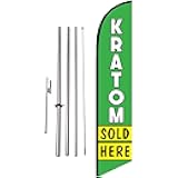 Kratom Sold Here Smoke Shop Advertising Feather Banner Swooper Flag Sign with 15 foot Flag Pole Kit and Ground Stake by Feather Flag Nation