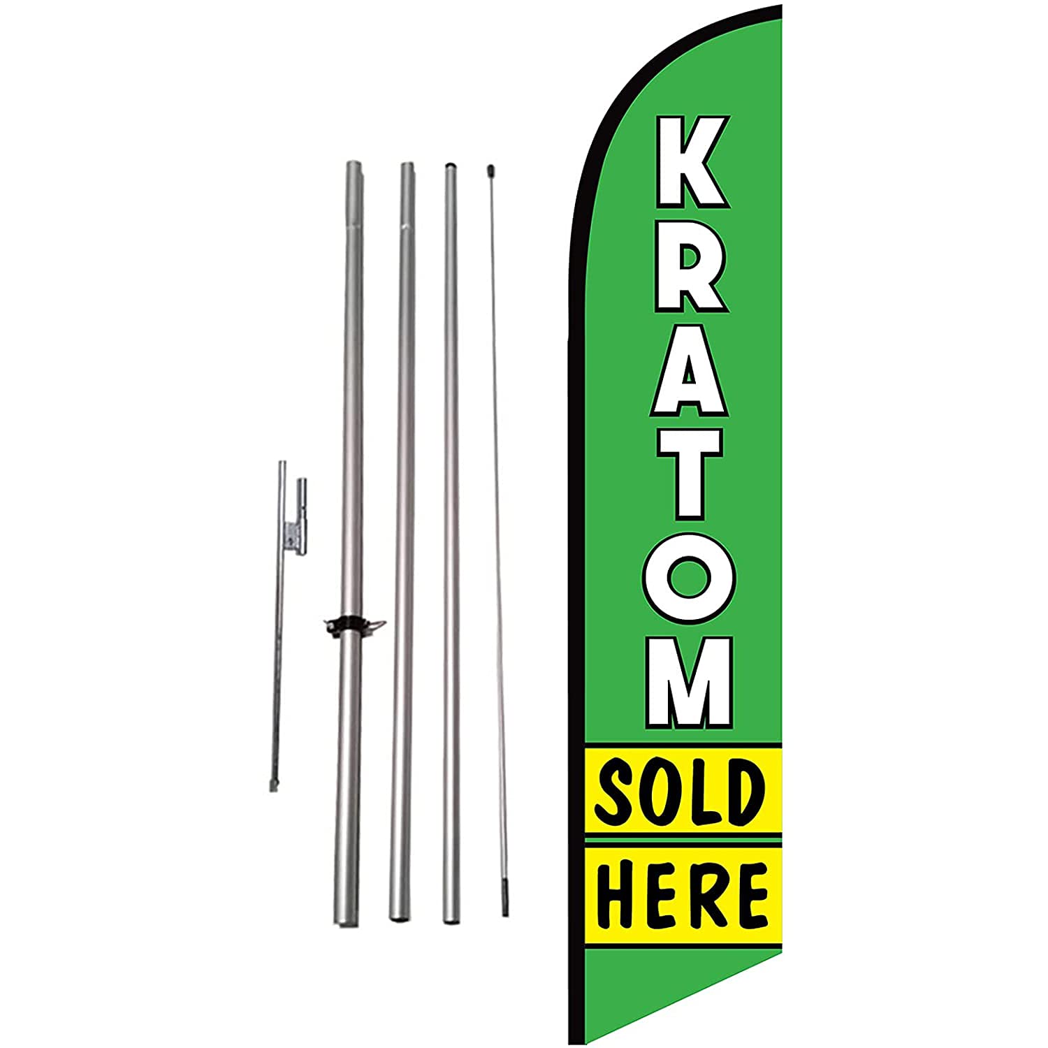 Kratom Sold Here Smoke Shop Advertising Feather Banner Swooper Flag Sign with 15 foot Flag Pole Kit and Ground Stake by Feather Flag Nation