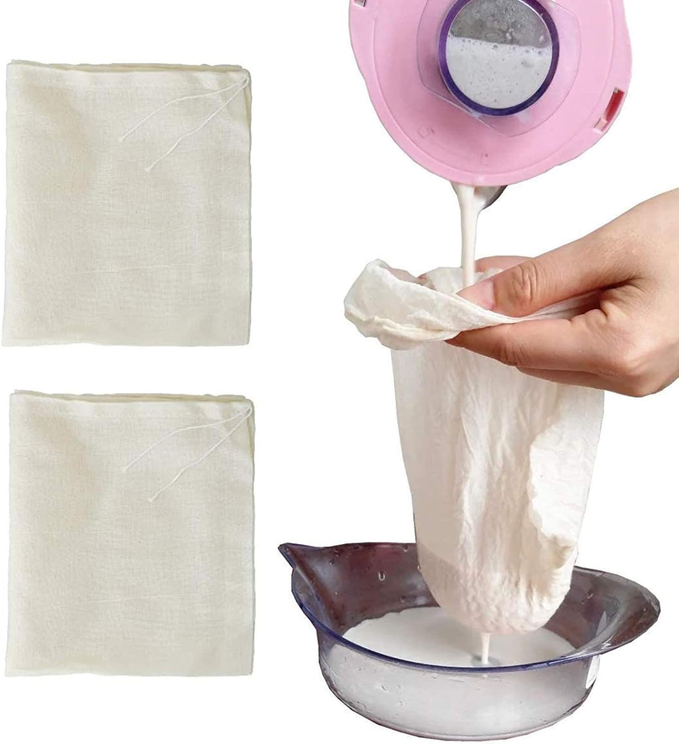 AOUXSEEM Bolsas de estopilla para té de leche caliente, bolsas de café reutilizables para colar, filtro de malla bolsas de cocina para hacer especias, queso, Colador de jugo (8 x 10'', 2 unidades)