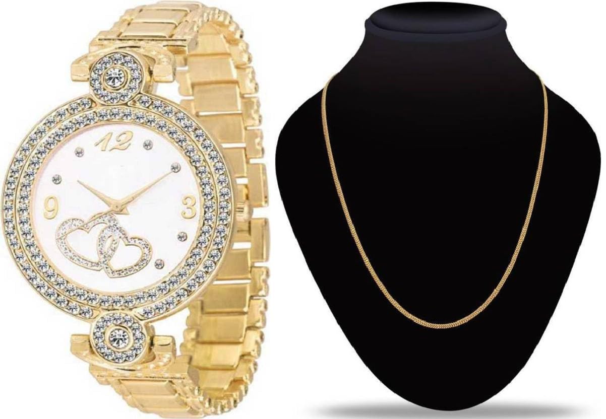 GIFFEMANS Golden Square Metal Chain Effortlessly Stylish and Dependable Analog Wrist Dial luxury look Watch |Quartz Style | Gift Option for Wedding | Fashionable and And Golden Necklace Chain for Girls & Women Combo Set (B0CQ7GGCCL) Amazon Price History, Amazon Price Tracker