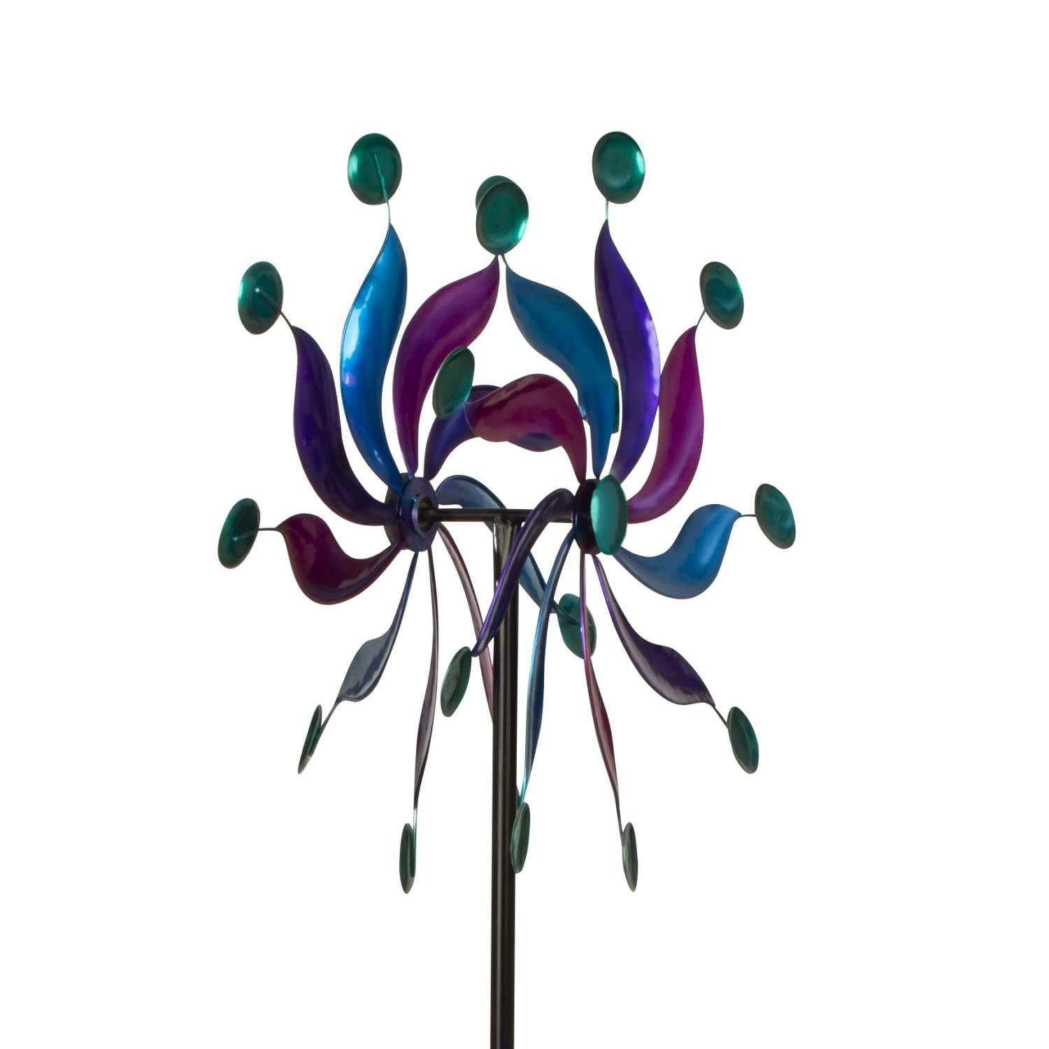 Windrad Metall doppelt Bunt Gartenstecker H 182 cm D 48 cm Windspiel Garten Windmühle
