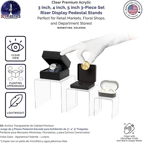 Vista 26 de Marketing Holders Soporte de exhibición elevador acrílico, 7 piezas, 2 pulgadas a 8 pulgadas, plataforma de encimera de plástico transparente