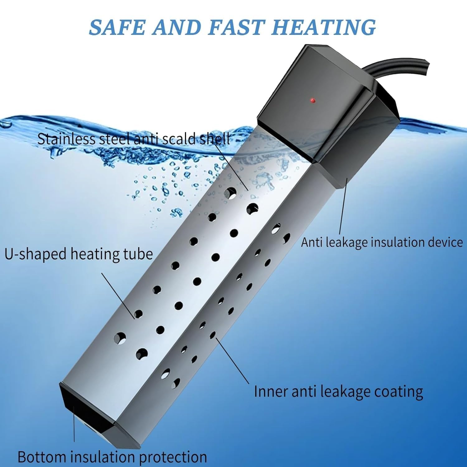 Riscaldatore Piscina, Riscaldatori A Immersione 2500W, Acciaio Inox 304, Scaldatore Ad Immersione, con Controller del Termostato Digitale