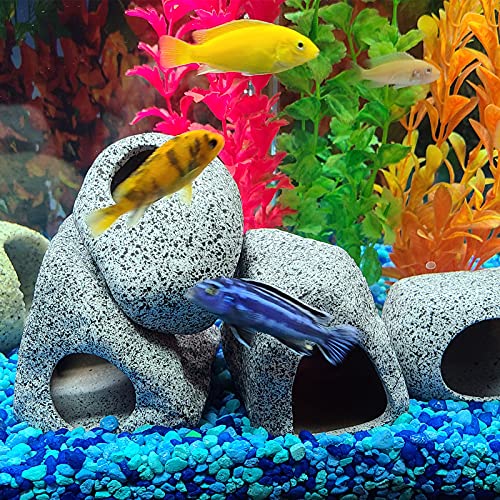 5 Pack Stackable Aquarium Decoration Rock Caves- Ceramic Fish Tank Hideout Cave Stone Ornaments In 5 Styles Professional Betta Cave Hideaway Tunnel For Territorial Fish Shrimp Cichlid Hiding Breeding #TOP1