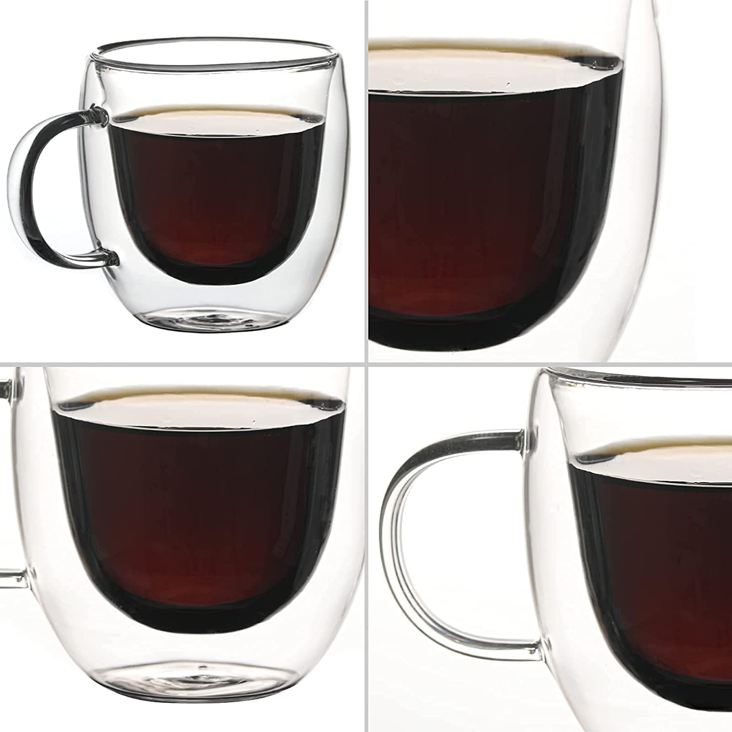 Mugs 12oz Glass Espresso Cup Set of 2 Double Wall Insulated Clear