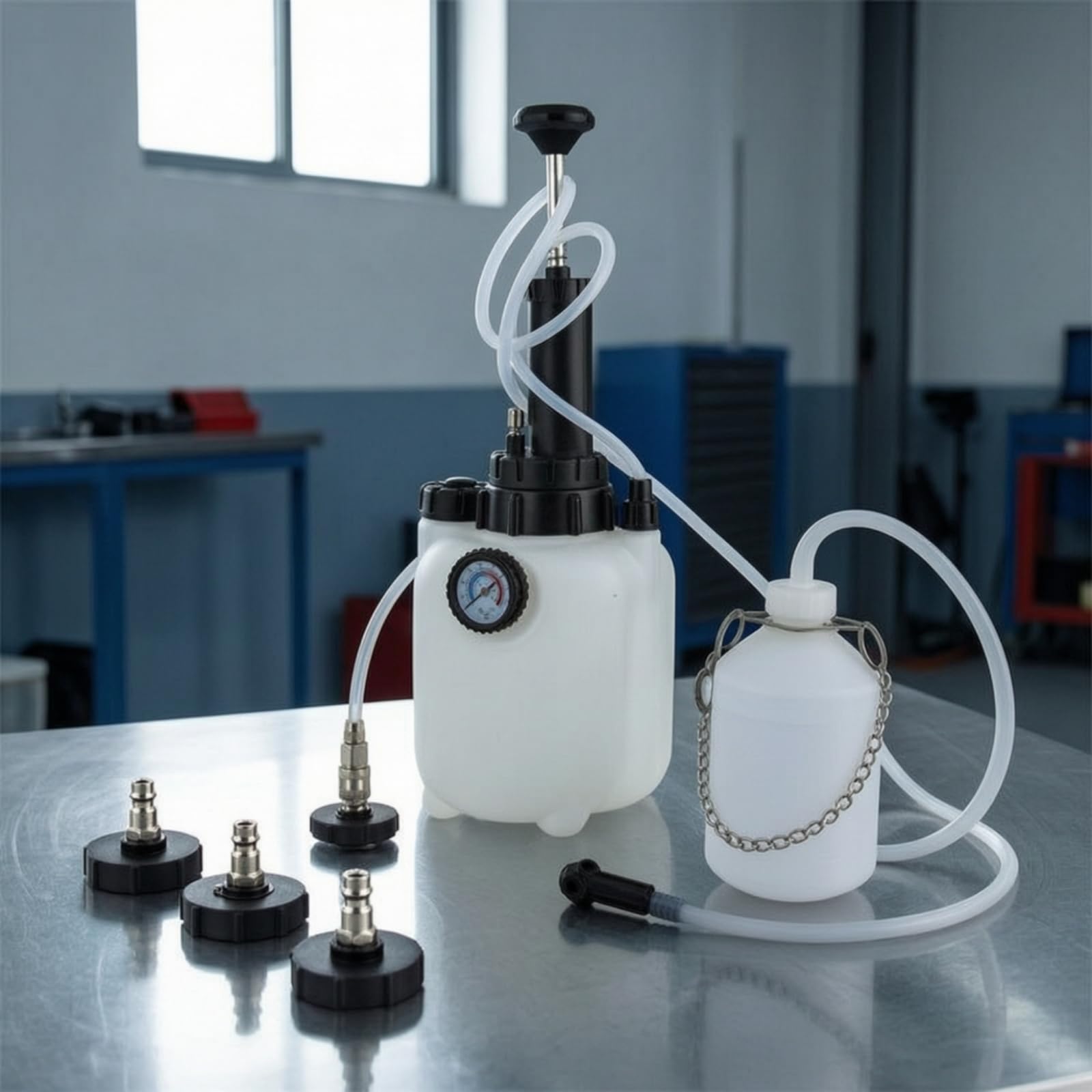 Kit Purga Frenos con Manómetro Bomba Purga Frenos Multifuncional Herramienta para Garaje, Herramienta De Cambio De Aceite De Freno De 3L