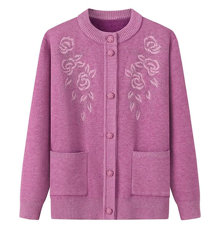 Ropa de abrigo cárdigan y suéter medio para mujeres mayores ropa polar de punto 4