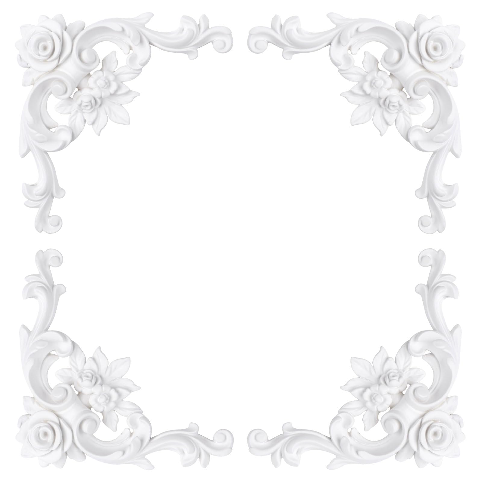 Corner Molding Ornament for Walls, French Style Decorative Accent with Floral Pattern, Rose Style Small, 4 Pieces