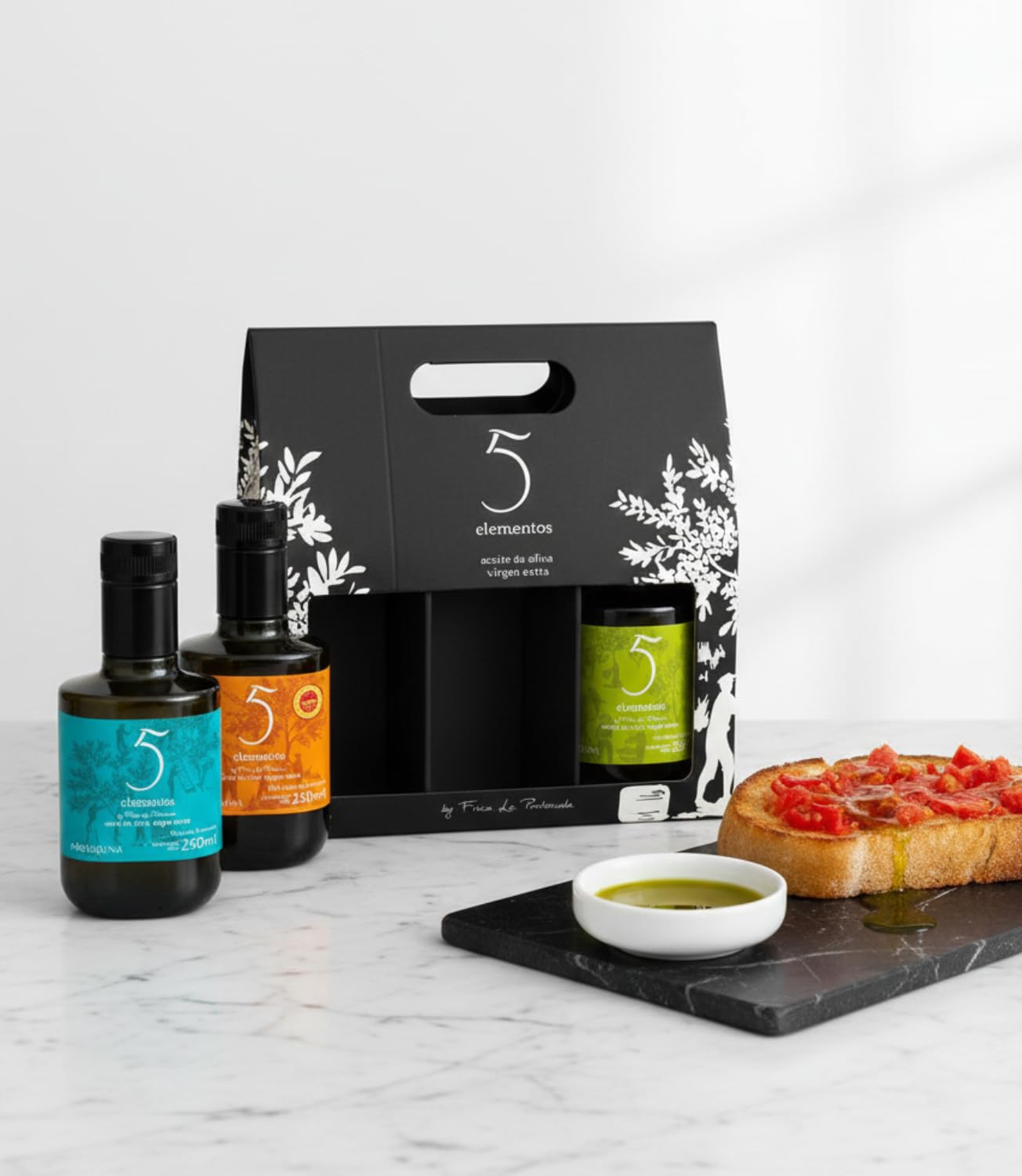 5 Elementos Aceite de Oliva Virgen Extra Premium - Estuche Regalo Gourmet 3 Variedades (Picual, Cornicabra, Arbequina) - DOP Montes de Toledo - Pack Cata 3x250ml - Cosecha Temprana