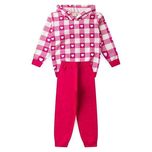 Conjunto Inverno Menina Blusão e Calça em Moletom Coração Xadrez