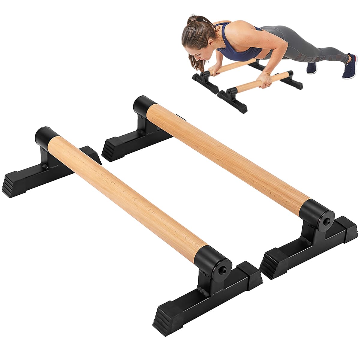 Parallettes Bars, Bounabay Pushup Bars Stands Handles Set, Home Gym Parallel Dip Bars for Body Weight Workout Station Calisthenics (Black, Medium)