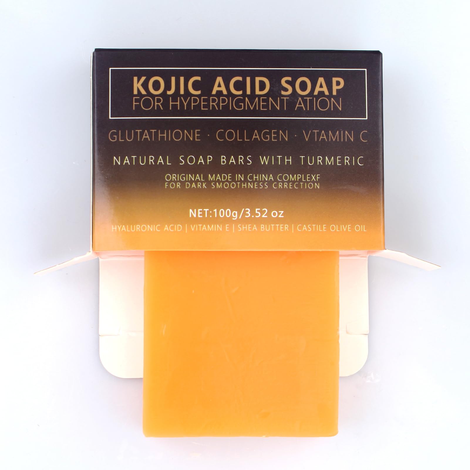 2 pcs Savon à L'acide Kojique au Curcuma,Skin Lightening Soap,VC Savonnette,Doux pour l'Hydratation du Visage et Corps,pour Bain Éclaircissant,Rétrécissement des Pores(2 * 100g)