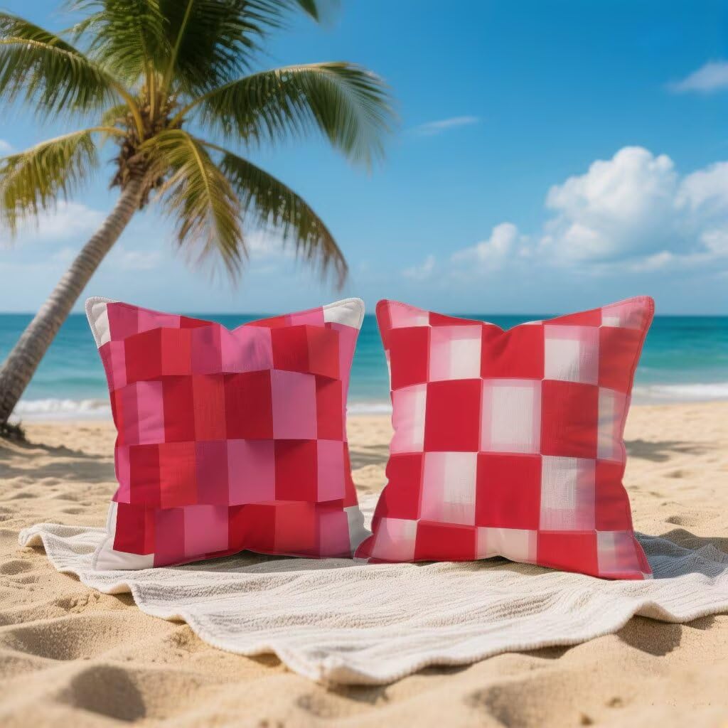 Kissenbezug 65 x 65 2er Set Sofakissen Rot Kopfkissenbezug 65x65 cm Dekokissen Geometrie Outdoor Pillow Leinen Doppelseitiger HD-Druck, Terrassen Deko Wohnzimmer, Frühling und Sommer Gifts I-L286PZ